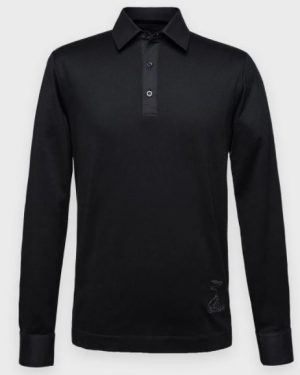 Men's Woven Trim Long Sleeve Polo